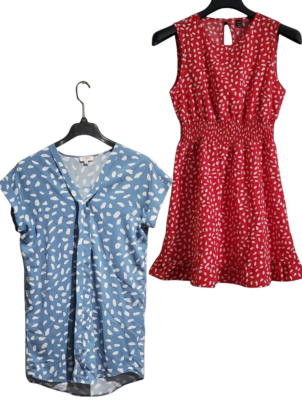 Shein Umgee Red Blue Dalmation Print Summer Dresses Vneck Ruffle Sleeveless